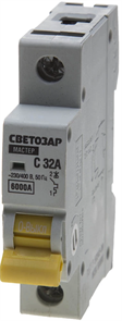СВЕТОЗАР 32 A, "C", 400 B, 6 kA, 1-полюсной, автоматический выключатель SV-49061-32-C