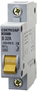 СВЕТОЗАР 32 А, 4,5 kA, 1-полюсной, "B", 230/400 В, автоматический выключатель 49050-32-B