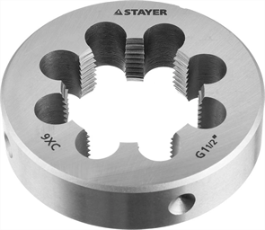 {{photo.Alt || photo.Description || 'STAYER сталь 9ХС, для трубной резьбы G 1 1/2&quot;, плашка круглая ручная MaxCut 28029-3/2'}}