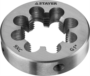 {{photo.Alt || photo.Description || 'STAYER сталь 9ХС, для трубной резьбы G 1&quot;, плашка круглая ручная MaxCut 28029-1'}}