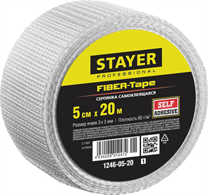 {{photo.Alt || photo.Description || 'STAYER 5 см х 20 м, 3х3 мм, cетка стеклотканевая самоклеящаяся FIBER-Tape 1246-05-20_z01'}}