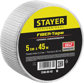 {{photo.Alt || photo.Description || 'STAYER 5 см х 45 м, 3х3 мм, cетка стеклотканевая самоклеящаяся FIBER-Tape 1246-05-45_z01'}}