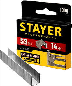 STAYER скобы тип 53 (A / 10 / JT21), 14 мм, 1000 шт., закаленные, особотвердые, скобы для степлера тонкие 3159-14_z02