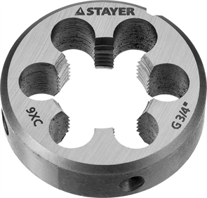 {{photo.Alt || photo.Description || 'STAYER сталь 9ХС, для трубной резьбы G 3/4&quot;, плашка круглая ручная MaxCut 28029-3/4'}}