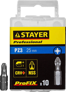 STAYER PZ3, 25 мм, 10 шт., набор бит ProFix Pozidriv 26221-3-25-10_z01