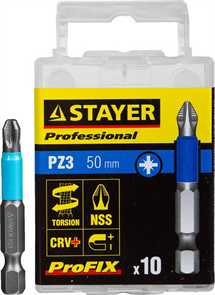 STAYER PZ3, 50 мм, 10 шт., набор бит ProFix Pozidriv 26223-3-50-10_z01