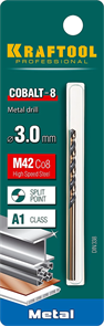 KRAFTOOL d 3 мм, HSS-Co (8%), класс A, DIN 338, сверло по металлу 29656-3