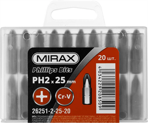 {{photo.Alt || photo.Description || 'MIRAX PH2, 25 мм, 20 шт., Cr-V cталь, набор бит 26251-2-25-20'}}