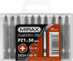 {{photo.Alt || photo.Description || 'MIRAX PZ1, 50 мм, 10 шт., Cr-V сталь, набор бит 26254-1-50-10'}}