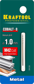 KRAFTOOL d 1 мм, HSS-Co (8%), класс A, DIN 338, сверло по металлу 29656-1