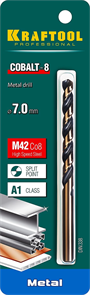 KRAFTOOL d 7 мм, HSS-Co (8%), класс A, DIN 338, сверло по металлу 29656-7