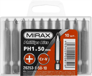 {{photo.Alt || photo.Description || 'MIRAX PH1, 50 мм, 10 шт., Cr-V сталь, набор бит 26253-1-50-10'}}