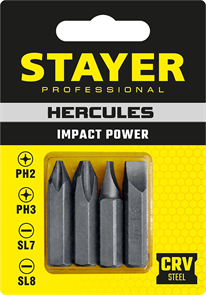 STAYER 4 шт, 36 мм, набор бит для ударной отвертки 25667-S4_z01