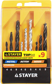 STAYER 9 шт., комбинированный набор сверл 29720-H9