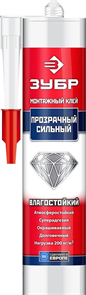 ЗУБР 300 мл, суперсильный, прозрачный, монтажный клей 41332