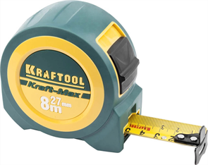 KRAFTOOL 8 м х 27 мм, длинный вылет, нейлон покрытие, упрочненный двухкомп корпус, рулетка 34127-08-27
