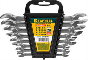 {{photo.Alt || photo.Description || 'KRAFTOOL 8 шт., 8-24 мм, Cr-V сталь, хромированный, набор ключей гаечных рожковых 27033-H8C'}}