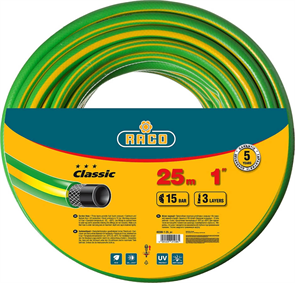 {{photo.Alt || photo.Description || 'Raco d 1&quot; x 25 м, 15 атм., 3-x слойный, армированный, шланг поливочный CLASSIC 40306-1-25_z01'}}