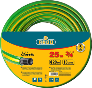 {{photo.Alt || photo.Description || 'Raco d 3/4&quot; x 25 м, 20 атм., 3-x слойный, армированный, шланг поливочный CLASSIC 40306-3/4-25_z01'}}