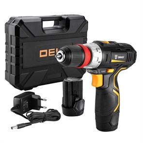Аккумуляторная дрель 12В DEKO GCD12DU3 3 в 1 (гайковерт, шуруповерт, дрель) с 2 патронами, 2 аккум