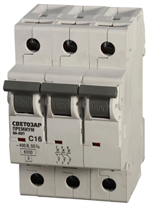 СВЕТОЗАР 63 А, 400 B, 6 kA, 3-полюсной, "C", автоматический выключатель "ПРЕМИУМ" SV-49023-63-C