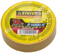 STAYER 15 мм х 10 м, напряжение до 5000 В/Гц, изоляционная лента ПВХ 12291-Y-15-10 - фото 100636