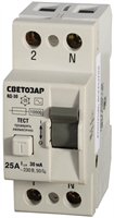 СВЕТОЗАР 25 A, "C", 400 B, 30 mА, 2 полюса, "AC", выключатель дифференциальный "УЗО" SV-49152-30-25 - фото 101486