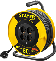STAYER 50 м, 3500 Вт, заземление, 4 гнезда, ПВС 3x1,5 кв мм, удлинитель на катушке 55078-50 - фото 107630
