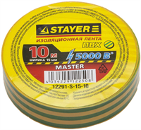 STAYER 15 мм х 10 м, напряжение до 5000 В/Гц, изоляционная лента ПВХ 12291-S-15-10 - фото 107897