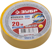 ЗУБР 19 мм х 20 м, напряжение до 6000 В/Гц, изолента ПВХ электрик-20 1234-5_z01 - фото 107905