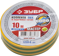 ЗУБР 15 мм х 10 м, напряжение до 6000 В/Гц, изолента ПВХ электрик-10 1233-6_z01 - фото 108303