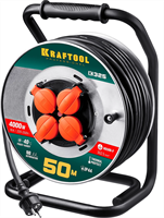 KRAFTOOL 50 м, 4000 Вт, 4 гнезда, IP44, КГ 3x2,5 кв мм, удлинитель на катушке 55086-50 - фото 108317