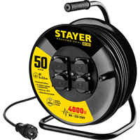 STAYER 50 м, 4000 Вт, 4 гнезда, IP44, КГ 3x2,5 кв мм, удлинитель на катушке 55076-50 - фото 108413