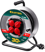 KRAFTOOL 30 м, 3700 Вт, 4 гнезда, IP44, КГ 3x1,5 кв мм, удлинитель на катушке 55085-30_z01 - фото 108467
