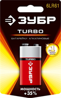 ЗУБР 6LR61, 9В, 1 ШТ., батарейка щелочная TURBO 59219_z01 - фото 108806