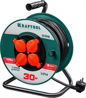 KRAFTOOL 30 м, 3500 Вт, 4 гнезда, IP44, ПВС 3x1,5 кв мм, удлинитель на катушке 55084-30 - фото 108866