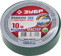 ЗУБР 15 мм х 10 м, напряжение до 6000 В/Гц, изолента ПВХ электрик мастер 10 1233-4_z01 - фото 108918