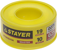 STAYER толщина 0,075 мм, плотность 0,25 г/см3, ширина 19 мм, фум лента 12360-19-025 - фото 110380