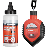 MATRIX 30 м, набор, порошок меловой 115 г, двухкомпонентный корпус, шнур-отвес разметочный 15708 - фото 112557