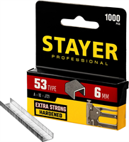 STAYER скобы тип 53 (A / 10 / JT21), 6 мм, 1000 шт., закаленные, особотвердые, скобы для степлера тонкие 3159-06_z02 - фото 115103