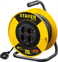 STAYER 20 м, 3500 Вт, заземление, 4 гнезда, ПВС 3x1,5 кв мм, удлинитель на катушке 55078-20 - фото 98786