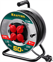 KRAFTOOL 50 м, 3700 Вт, 4 гнезда, IP44, КГ 3x1,5 кв мм, удлинитель на катушке 55085-50_z01 - фото 99483