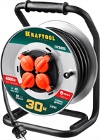 KRAFTOOL 30 м, 4000 Вт, 4 гнезда, IP44, КГ 3x2,5 кв мм, удлинитель на катушке 55086-30 - фото 99600